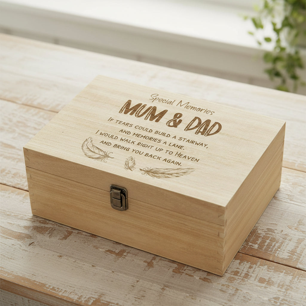 Mum and Dad Remembrance Large Wooden Memory Keepsake Box Gift Keepsake Memory Box ukgiftstoreonline