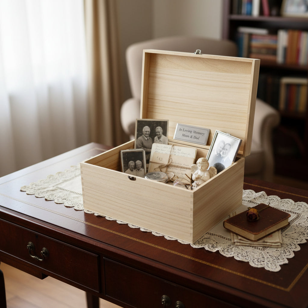 Mum and Dad Remembrance Large Wooden Memory Keepsake Box Gift Keepsake Memory Box ukgiftstoreonline