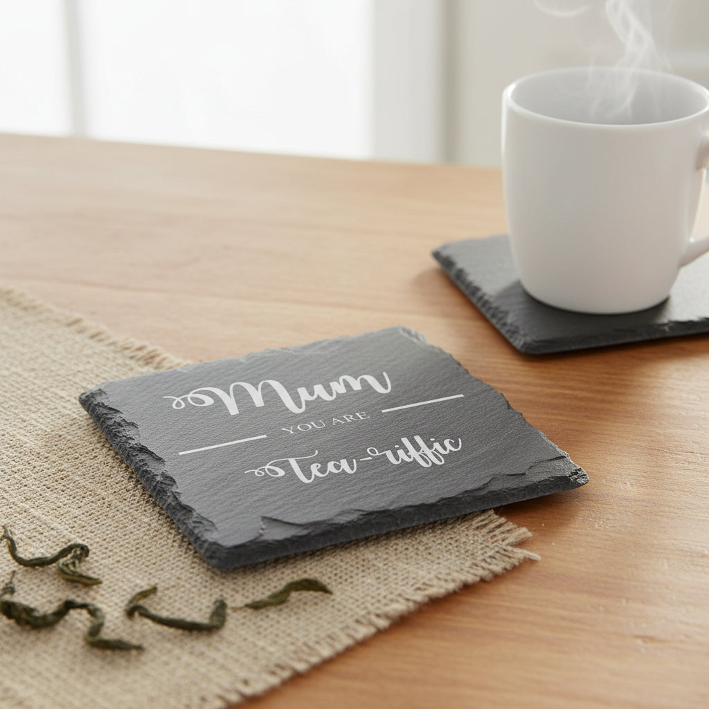 Mum You are 'Tea-riffic' Engraved Slate Coaster Gift for Mothers Day Birthday or Christmas Personalised Slate Marker ukgiftstoreonline