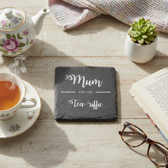 Mum You are 'Tea-riffic' Engraved Slate Coaster Gift for Mothers Day Birthday or Christmas Personalised Slate Marker ukgiftstoreonline