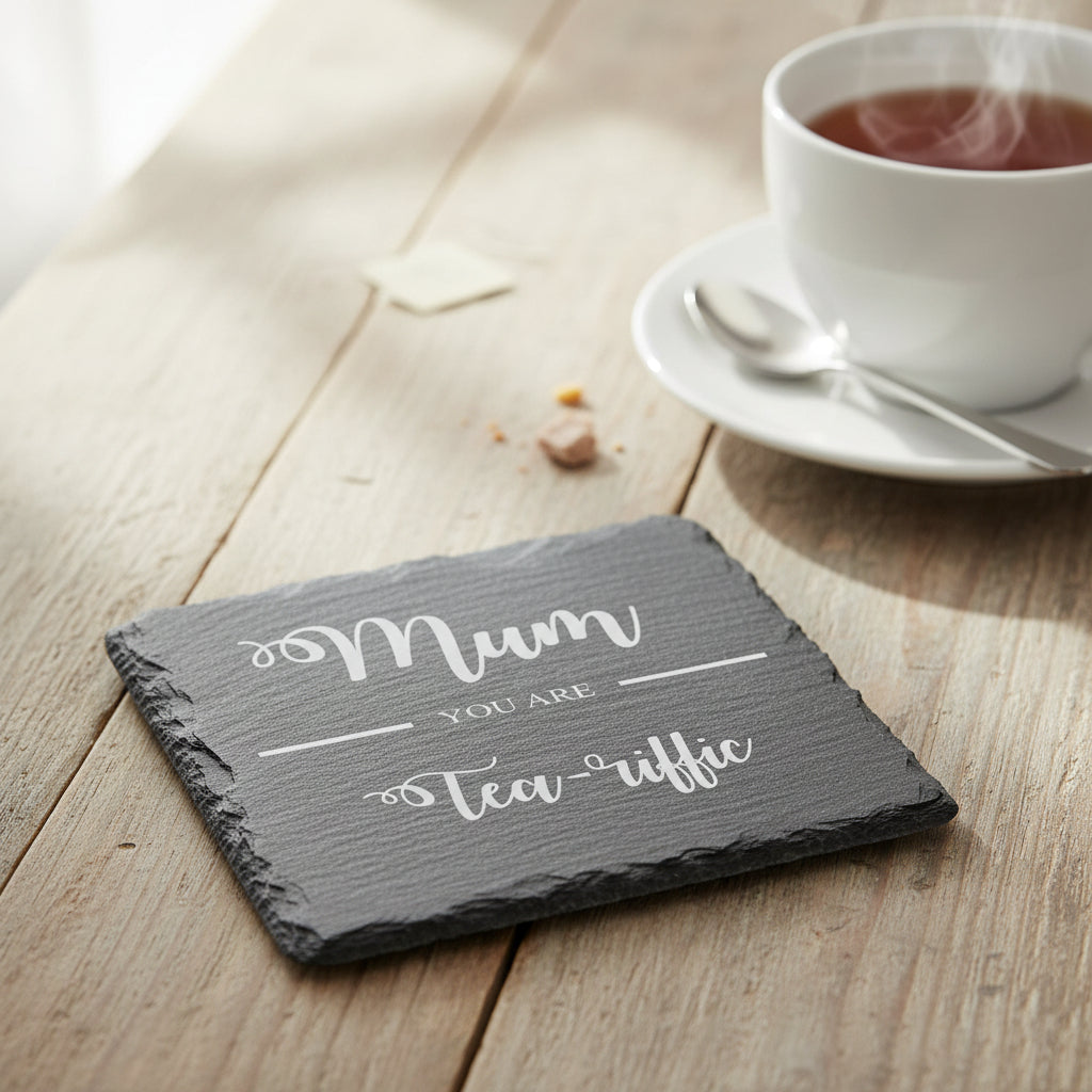 Mum You are 'Tea-riffic' Engraved Slate Coaster Gift for Mothers Day Birthday or Christmas Personalised Slate Marker ukgiftstoreonline