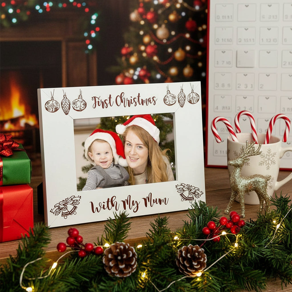 White Engraved Wooden First Christmas With My Mum Photo Frame Gift Mum Photo Frame ukgiftstoreonline