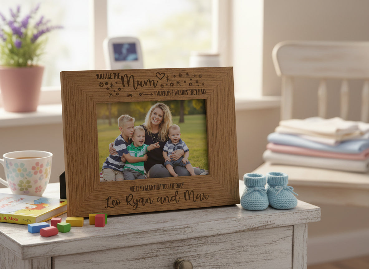 Personalised Mum We're so glad you're ours Engraved Photo Frame Landscape Mum Photo Frame ukgiftstoreonline