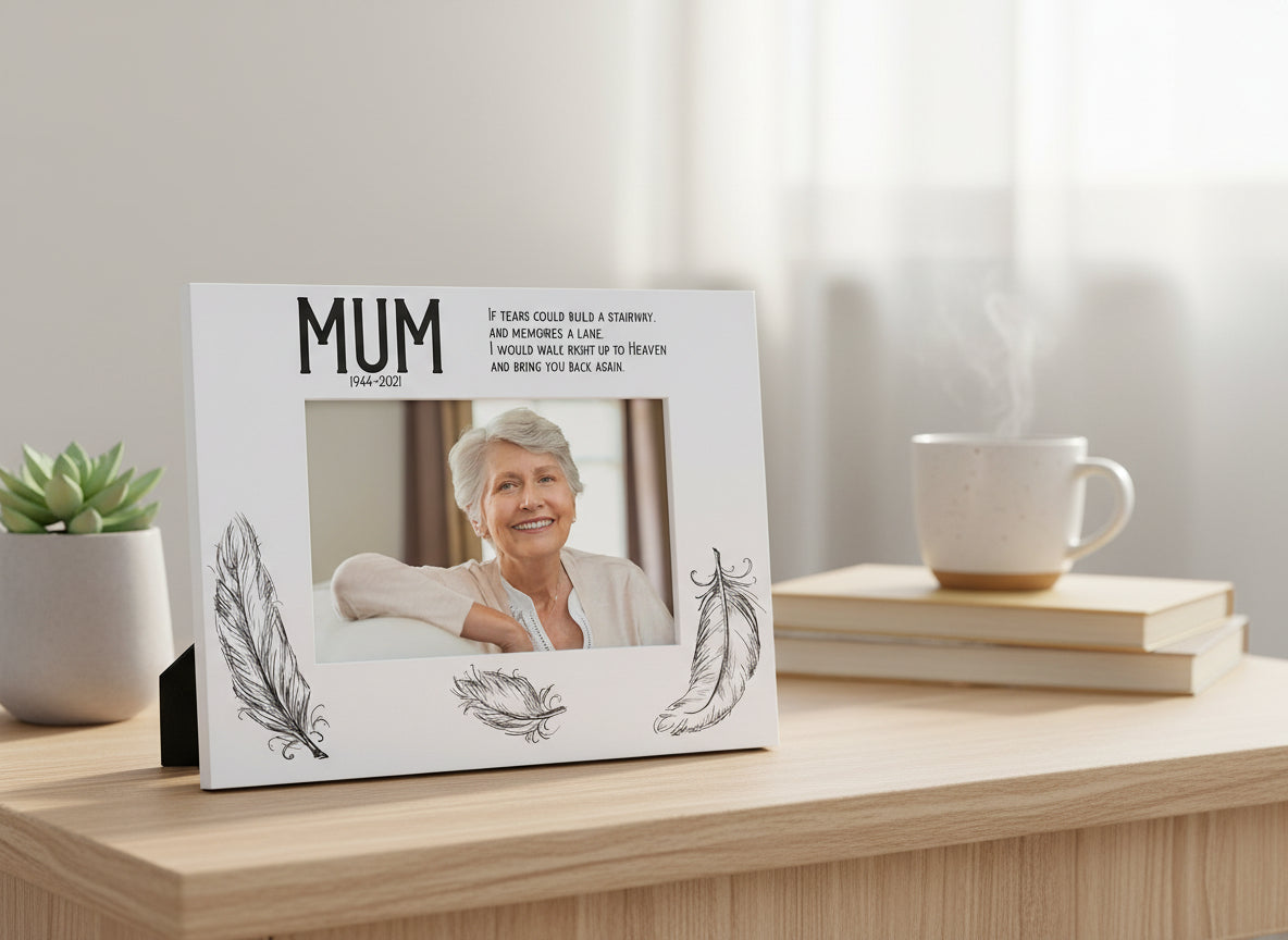 Mum Remembrance Memorial White Photo Frame wood finish Landscape Mum Photo Frame ukgiftstoreonline