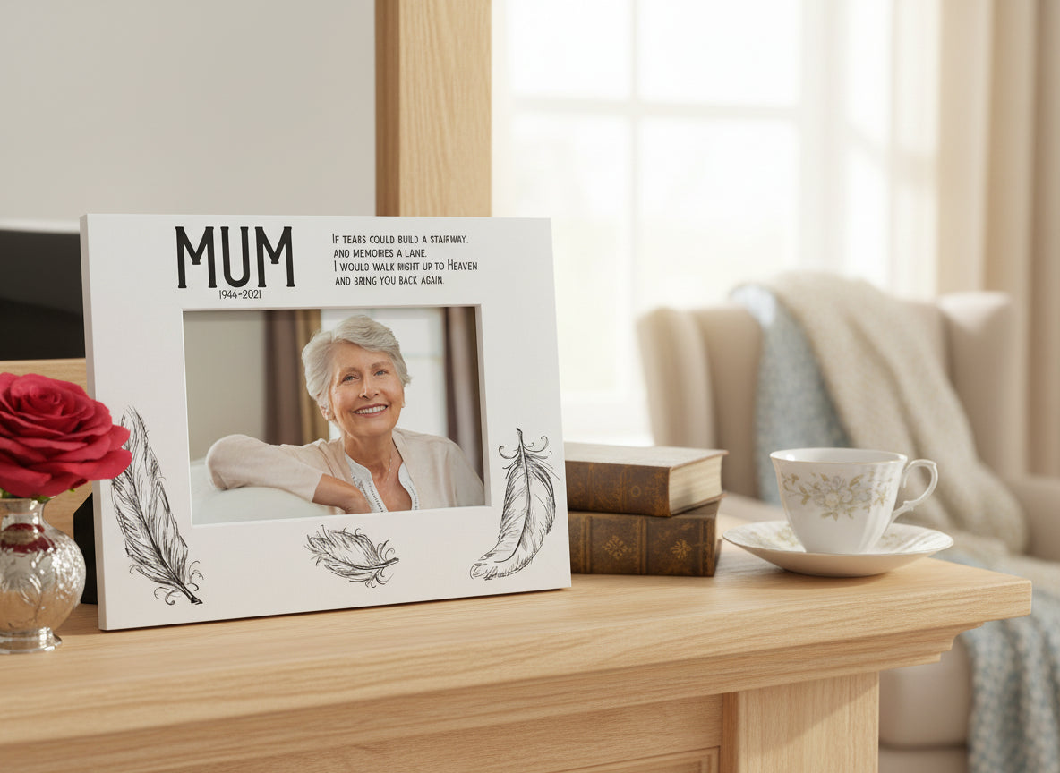 Mum Remembrance Memorial White Photo Frame wood finish Landscape Mum Photo Frame ukgiftstoreonline