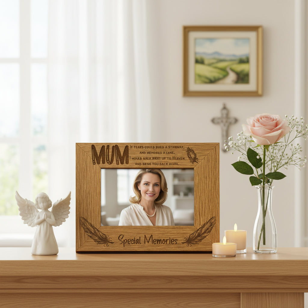 Mum Special Memories Remembrance Engraved Photo Frame Gift Oak Wood Finish Mum Photo Frame ukgiftstoreonline