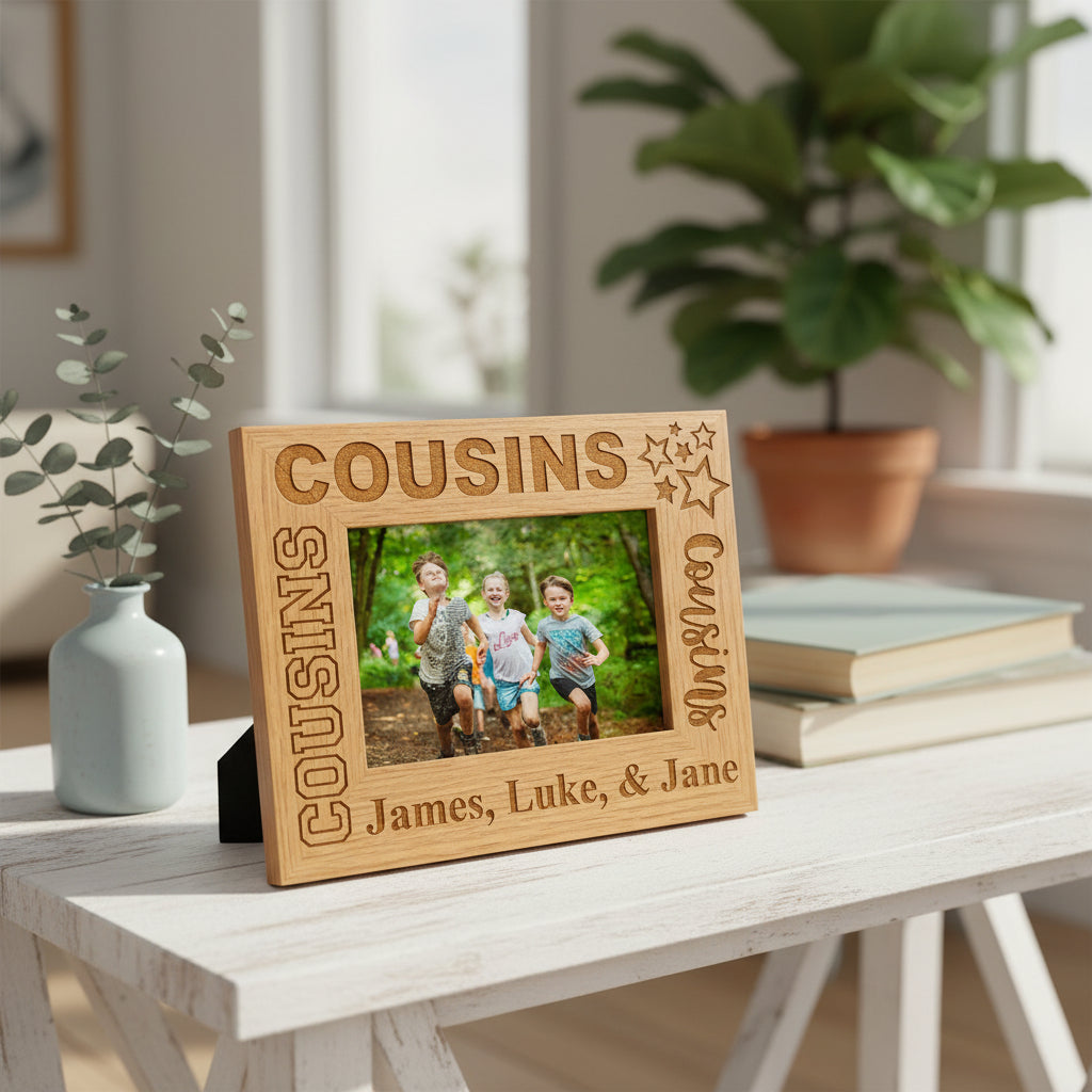 Personalised Cousins Engraved Wooden Photo Frame Gift Star Design Photo Frame ukgiftstoreonline
