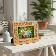 Personalised Cousins Engraved Wooden Photo Frame Gift Star Design Photo Frame ukgiftstoreonline