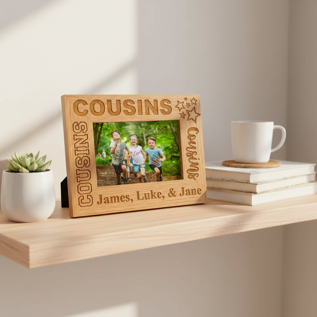 Personalised Cousins Engraved Wooden Photo Frame Gift Star Design Photo Frame ukgiftstoreonline