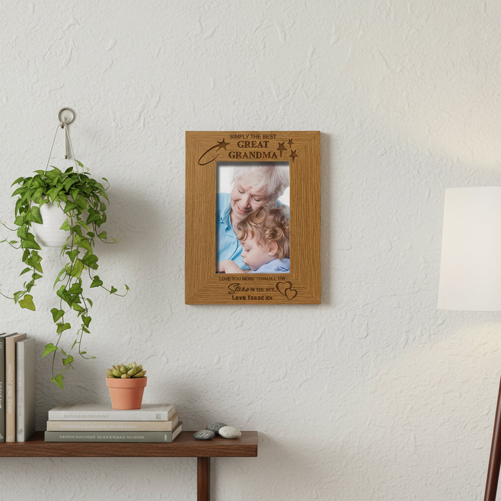 Personalised The Best Great Grandma Engraved Photo Picture Frame Oak Wood Finish personalised photo frames ukgiftstoreonline
