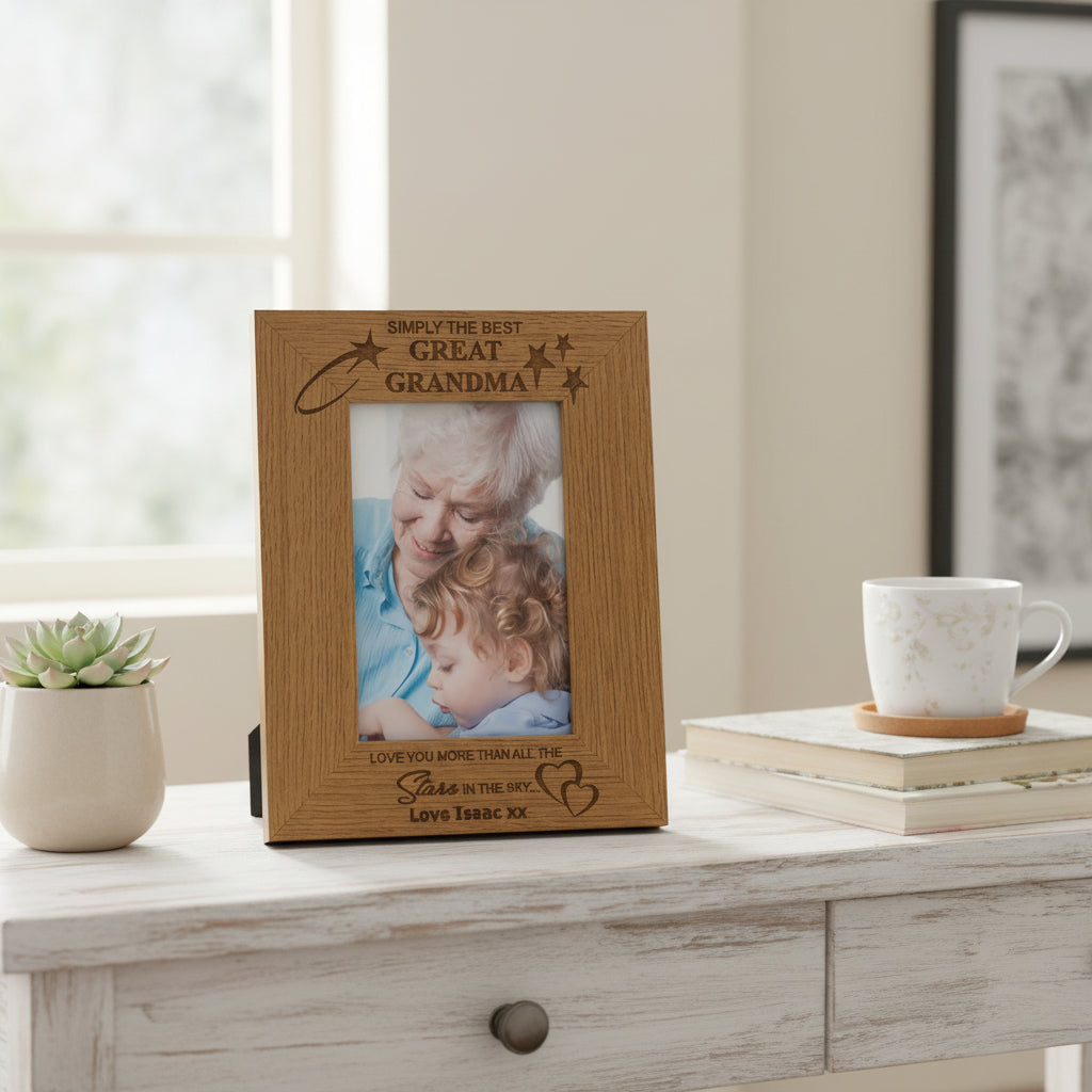 Personalised The Best Great Grandma Engraved Photo Picture Frame Oak Wood Finish personalised photo frames ukgiftstoreonline