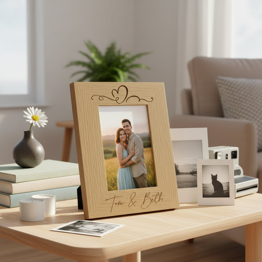 Love Heart Personalised Engraved Wooden Photo Frame Wedding, Anniversary, engagement Gift Photo Frame ukgiftstoreonline