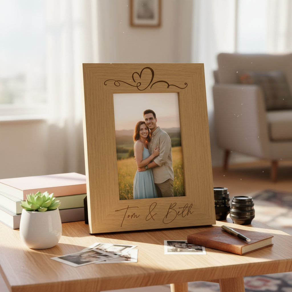 Love Heart Personalised Engraved Wooden Photo Frame Wedding, Anniversary, engagement Gift Photo Frame ukgiftstoreonline