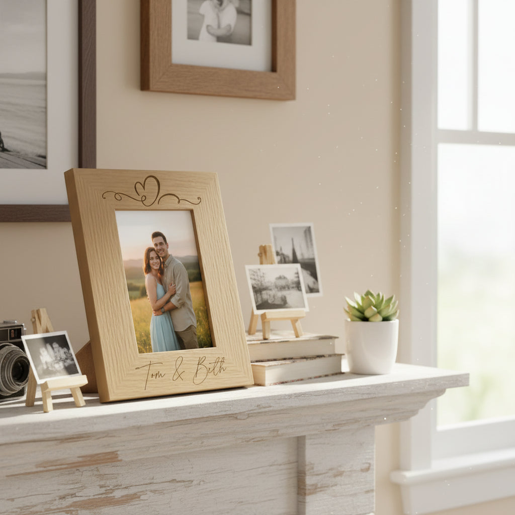 Love Heart Personalised Engraved Wooden Photo Frame Wedding, Anniversary, engagement Gift Photo Frame ukgiftstoreonline