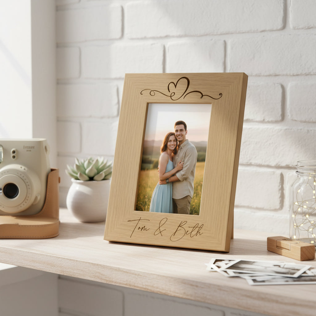Love Heart Personalised Engraved Wooden Photo Frame Wedding, Anniversary, engagement Gift Photo Frame ukgiftstoreonline