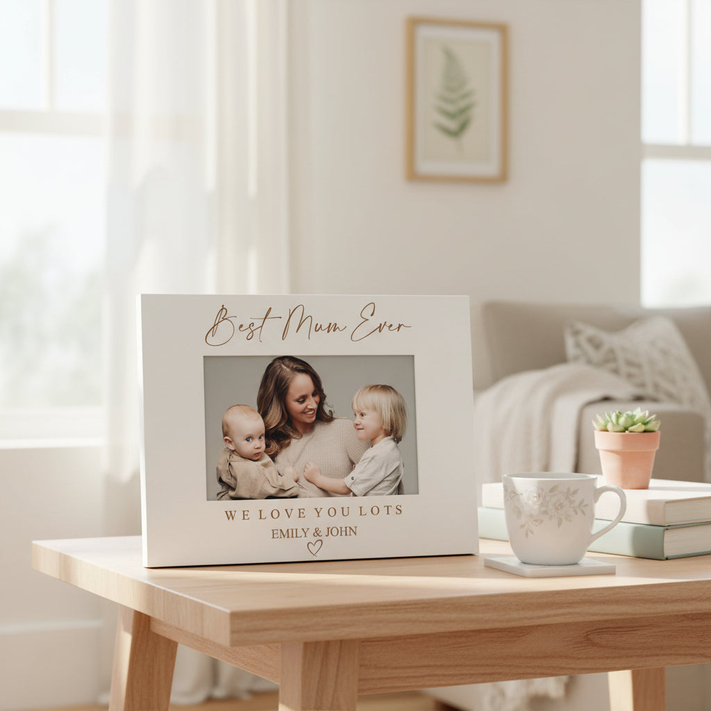 Best Mum Ever Personalised Engraved White Wooden Photo Frame Gift Landscape Family Photo frame ukgiftstoreonline