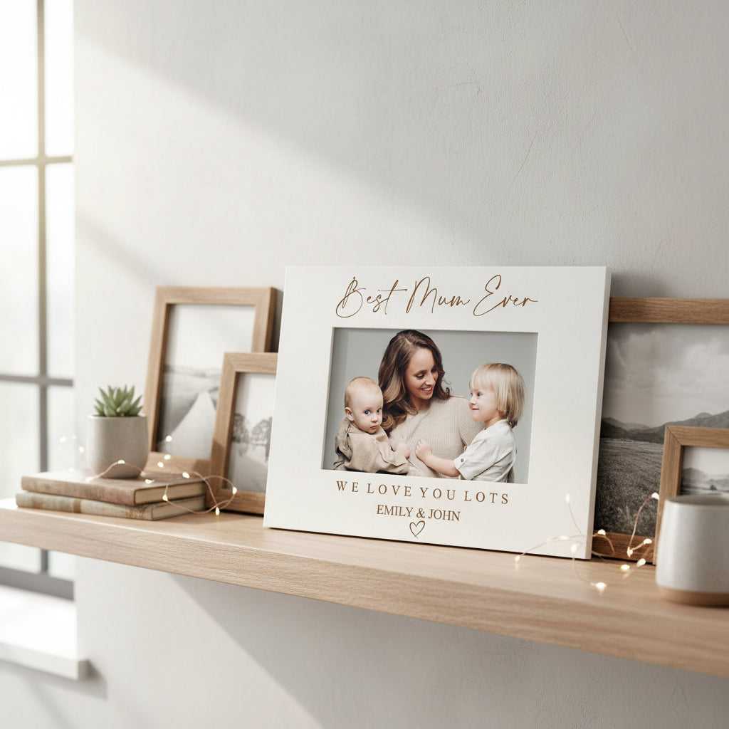 Best Mum Ever Personalised Engraved White Wooden Photo Frame Gift Landscape Family Photo frame ukgiftstoreonline