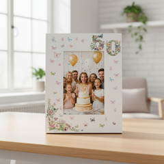 50th Birthday Photo Picture Frame Gift For Her With Butterflies and Flowers Photo Frame ukgiftstoreonline