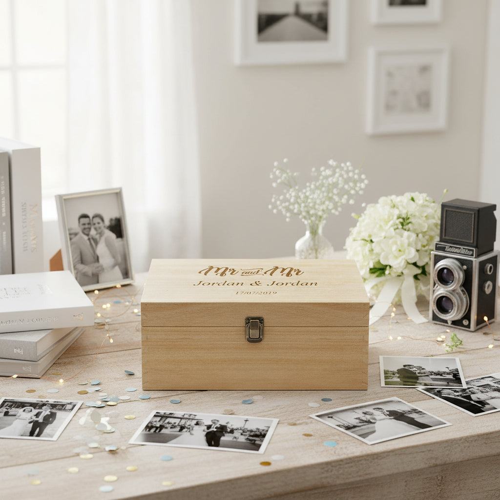 Personalised Mr & Mr Wedding Gift Same Sex Wooden Memories Keepsake Box Keepsake Memory Box uk giftstore online