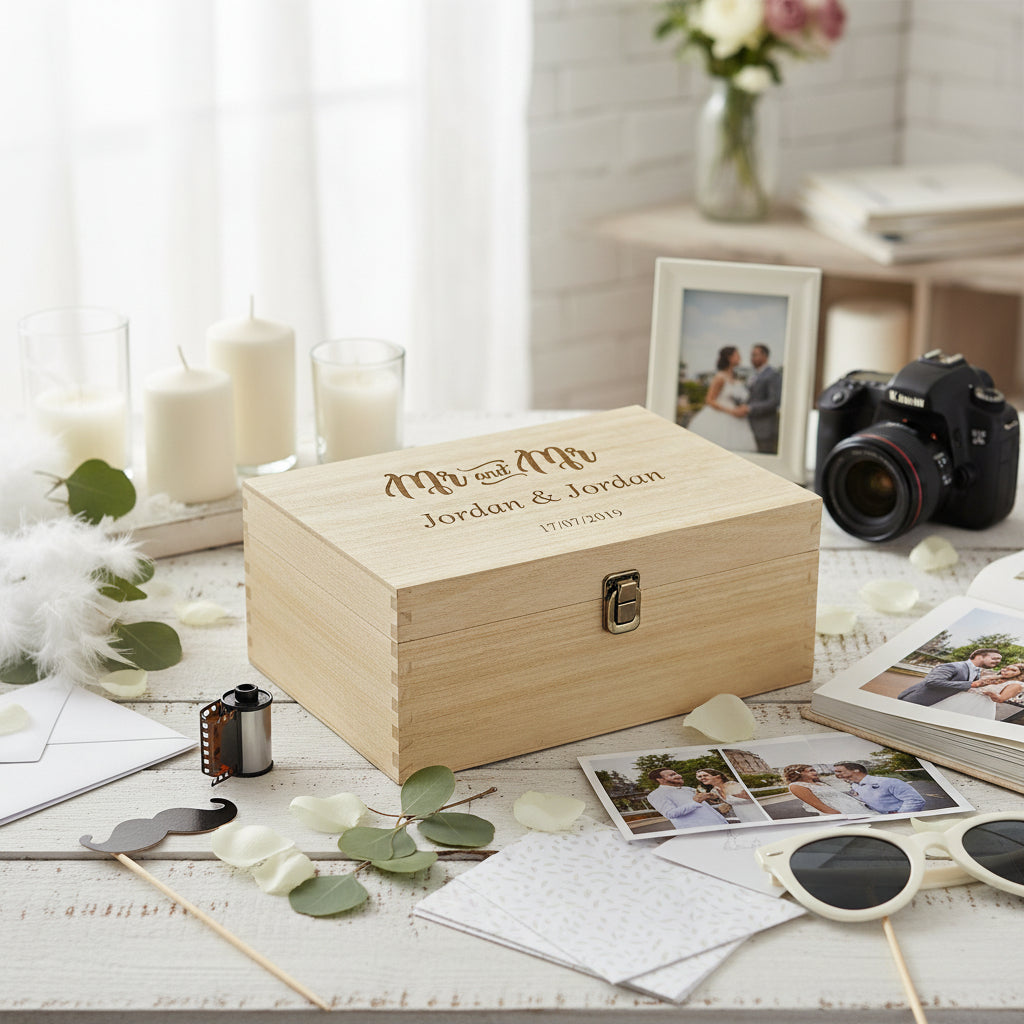Personalised Mr & Mr Wedding Gift Same Sex Wooden Memories Keepsake Box Keepsake Memory Box uk giftstore online