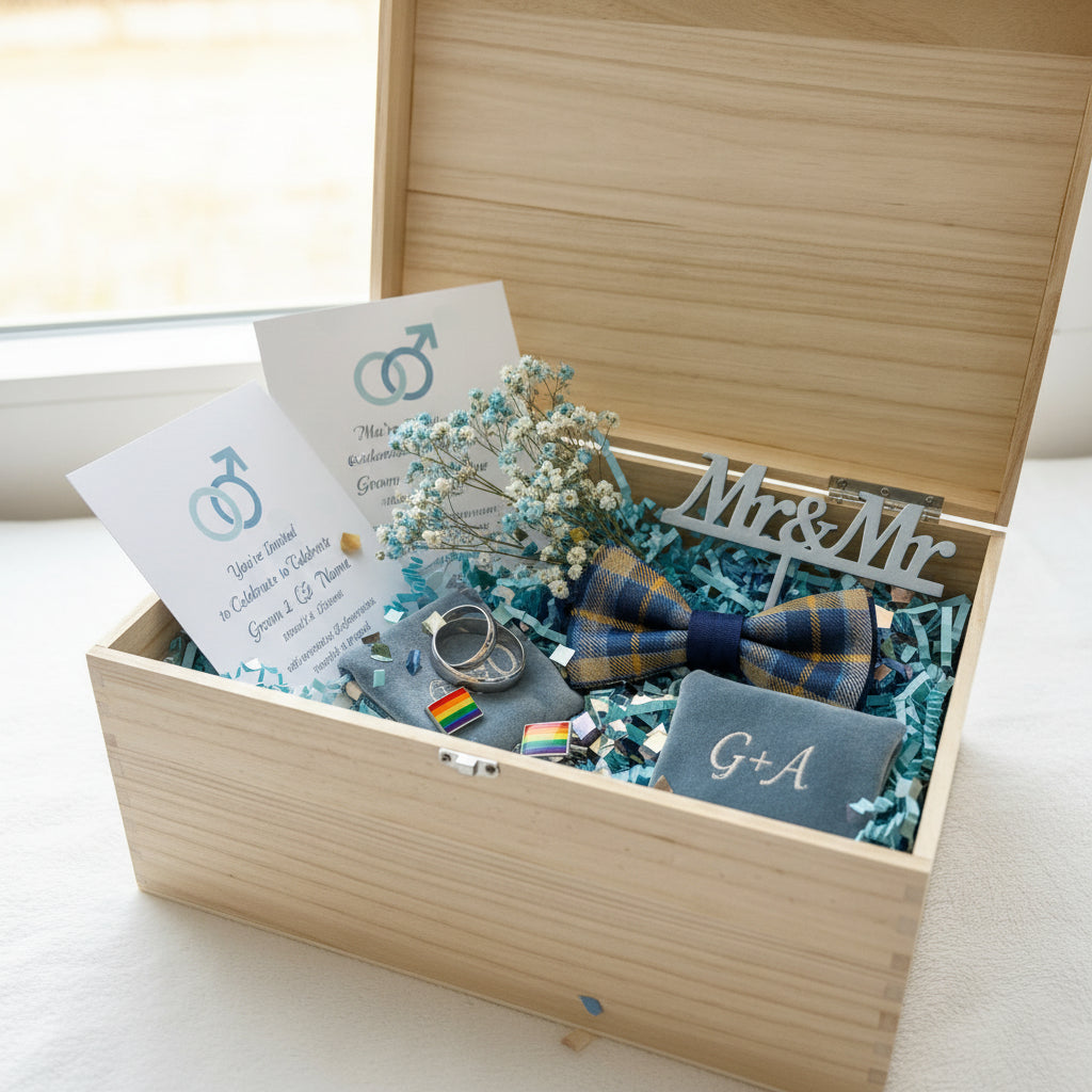 Personalised Mr & Mr Wedding Gift Same Sex Wooden Memories Keepsake Box Keepsake Memory Box uk giftstore online