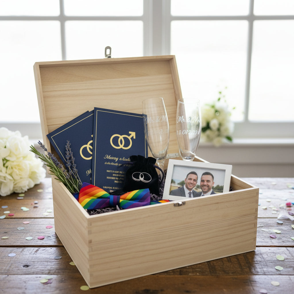 Personalised Mr & Mr Wedding Gift Same Sex Wooden Memories Keepsake Box Keepsake Memory Box uk giftstore online