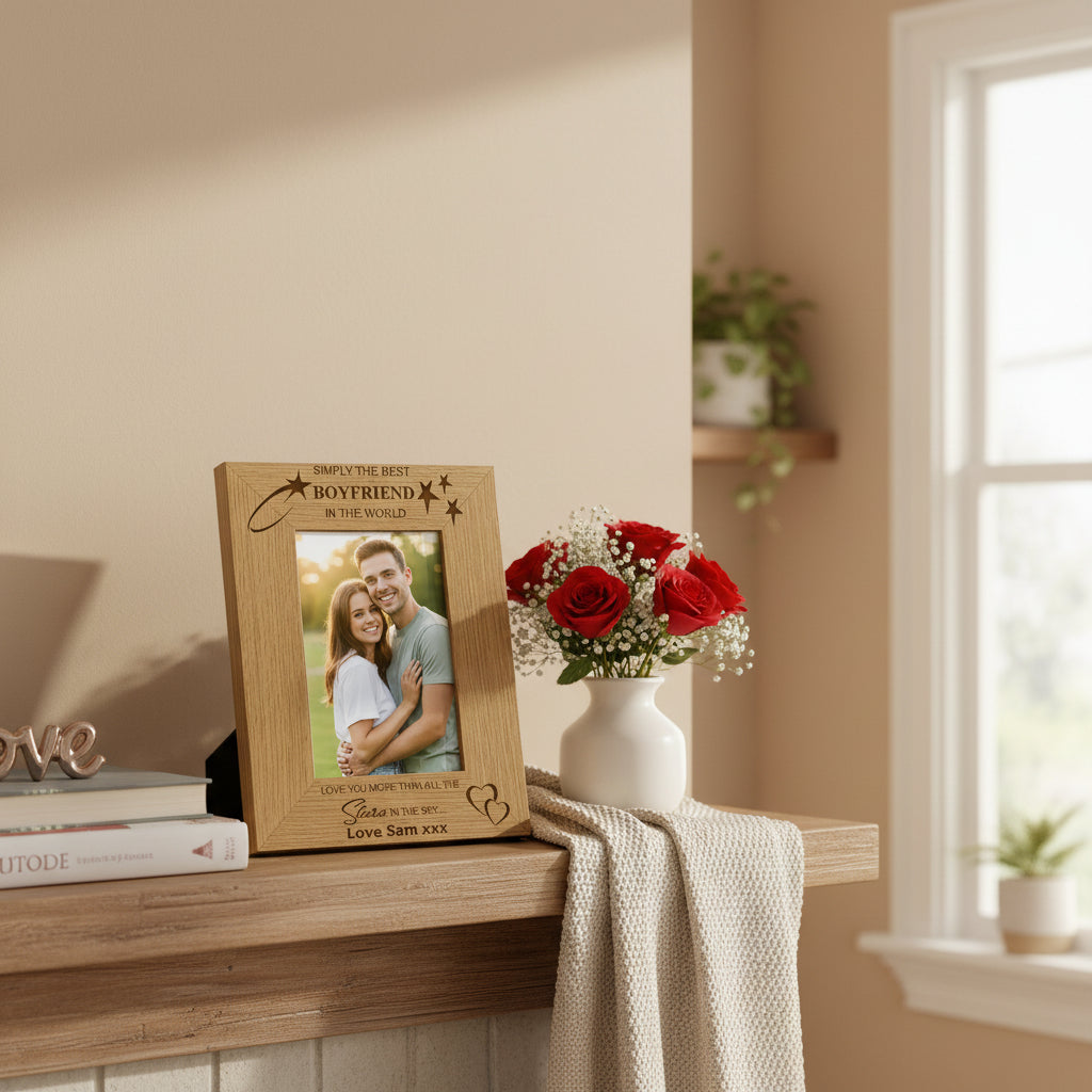 Personalised Best Boyfriend Portrait Wooden Engraved Photo Frame Gift Boyfriend Photo Frame ukgiftstoreonline