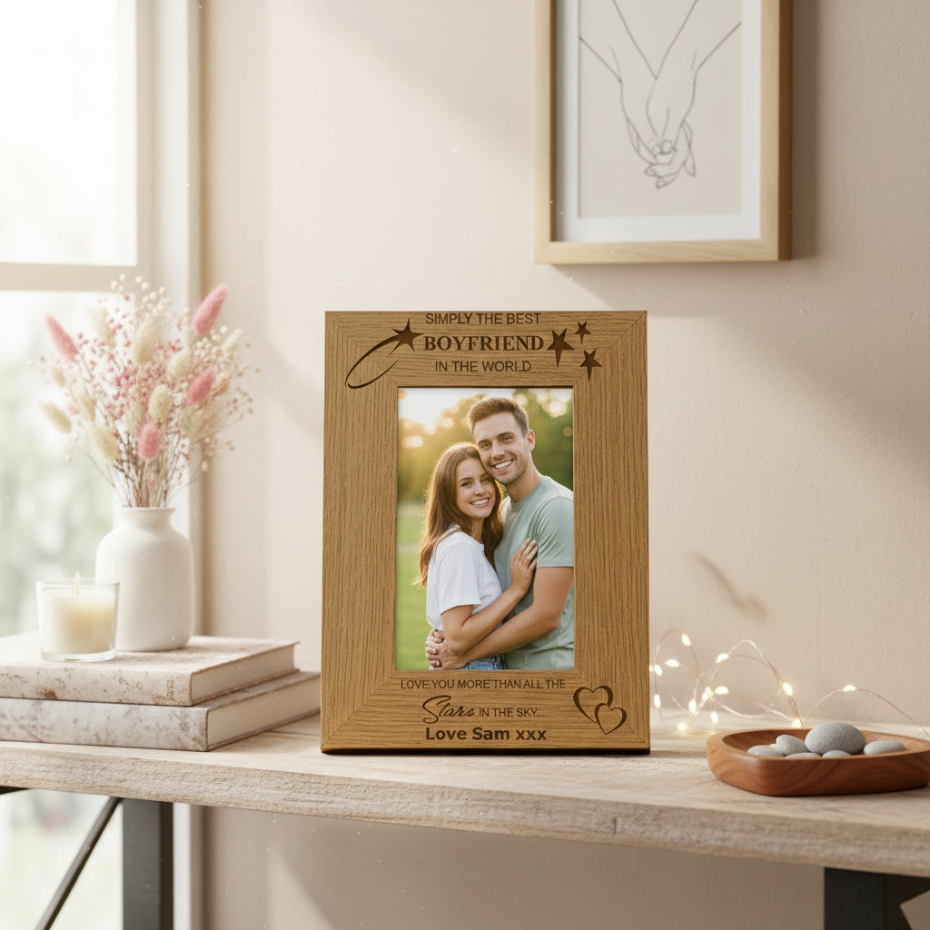 Personalised Best Boyfriend Portrait Wooden Engraved Photo Frame Gift Boyfriend Photo Frame ukgiftstoreonline