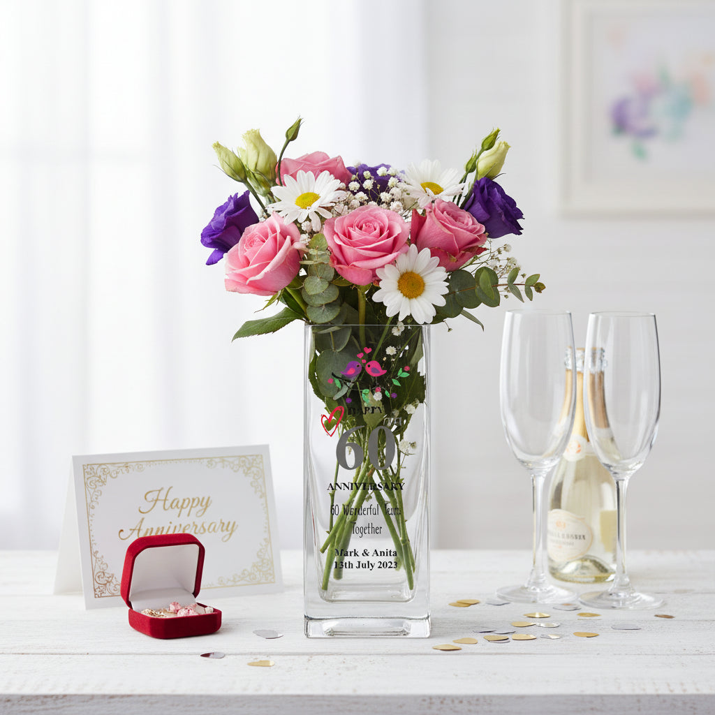 Personalised 60th Anniversary Flower Vase Gift For Couple Husband Wife Loving Memory Remembrance ukgiftstoreonline
