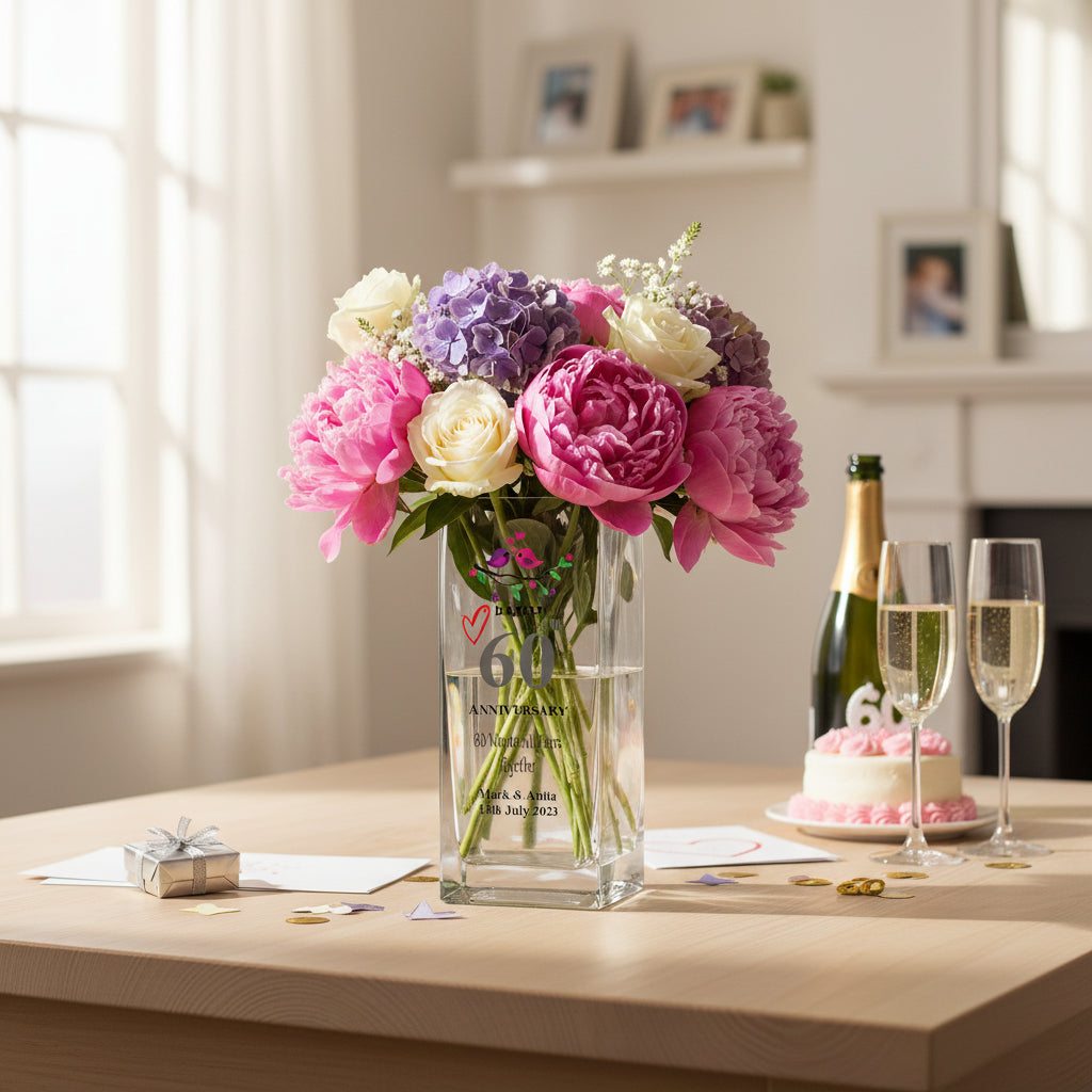 Personalised 60th Anniversary Flower Vase Gift For Couple Husband Wife Loving Memory Remembrance ukgiftstoreonline