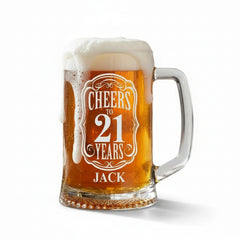 Cheers to 21 Years Birthday Gift Personalised Engraved Glass Beer Tankard