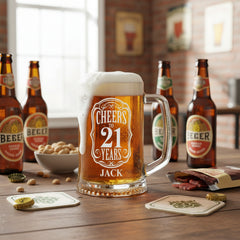 Cheers to 21 Years Birthday Gift Personalised Engraved Glass Beer Tankard