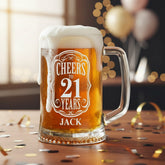 Cheers to 21 Years Birthday Gift Personalised Engraved Glass Beer Tankard