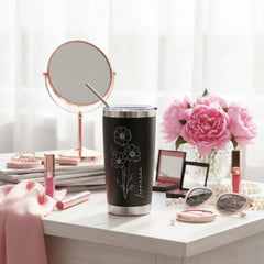 Personalised Engraved Thermal Travel Mug Any Name and Flower Gift With Metal Straw