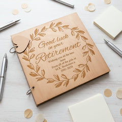Personalised Retirement Sentiment Memories Engraved Wooden Scrapbook Photo Album Scrapbook Guest Book ukgiftstoreonline