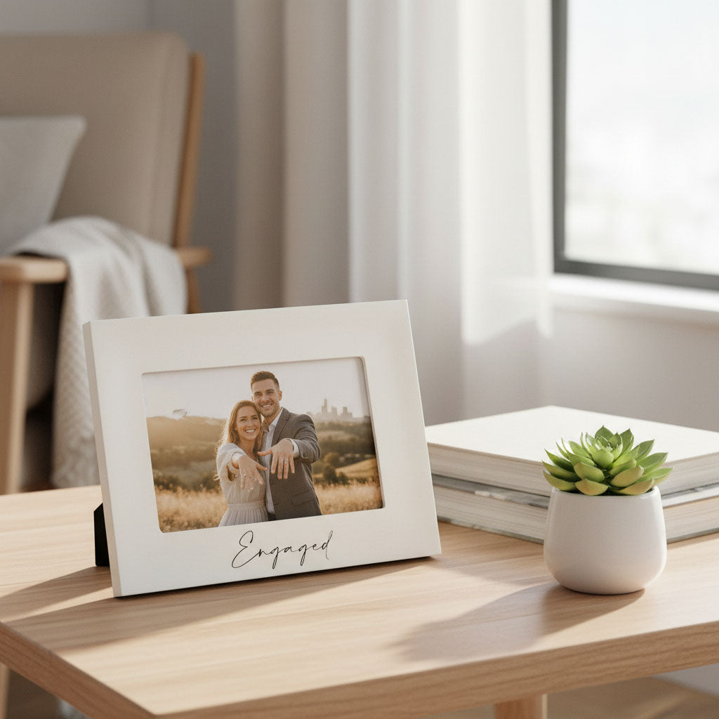 White Wooden Engagement Photo Frame 4" x 6" With Gift Box photo frame ukgiftstoreonline