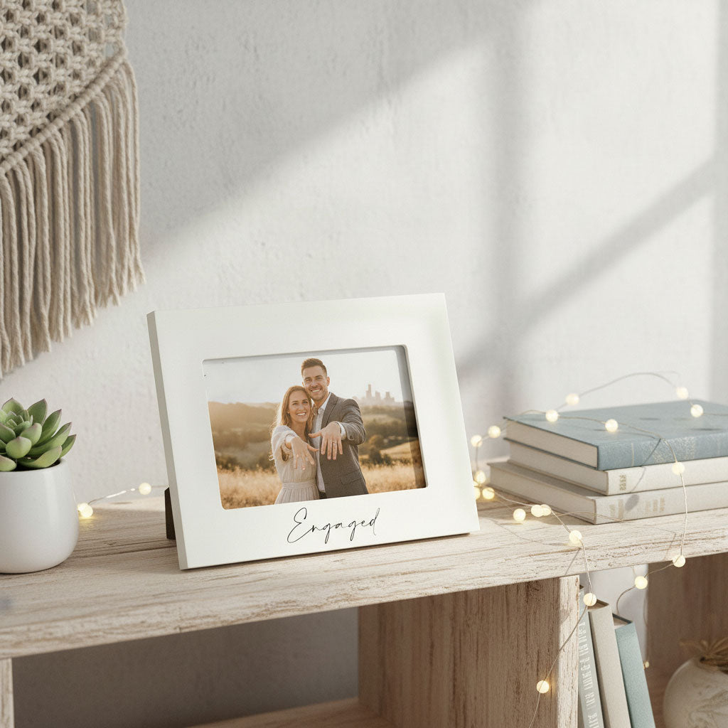 White Wooden Engagement Photo Frame 4" x 6" With Gift Box photo frame ukgiftstoreonline