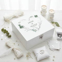 Personalised Luxury Wooden Wedding Box Keepsakes With Green Clover Leaf Heart Keepsake Wooden Box ukgiftstoreonline
