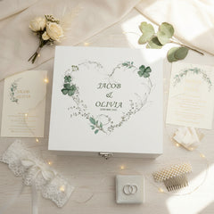 Personalised Luxury Wooden Wedding Box Keepsakes With Green Clover Leaf Heart Keepsake Wooden Box ukgiftstoreonline