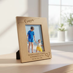 Personalised Cousin Love Heart Engraved Portrait Photo Frame Gift personalised photo frames ukgiftstoreonline