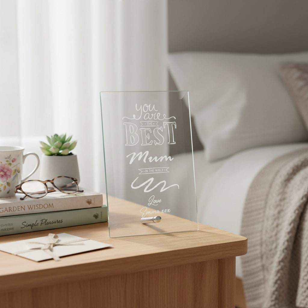 Best Mum Gift Sentiment Personalised Engraved Glass Plaque Personalised Crystal Glass ukgiftstoreonline