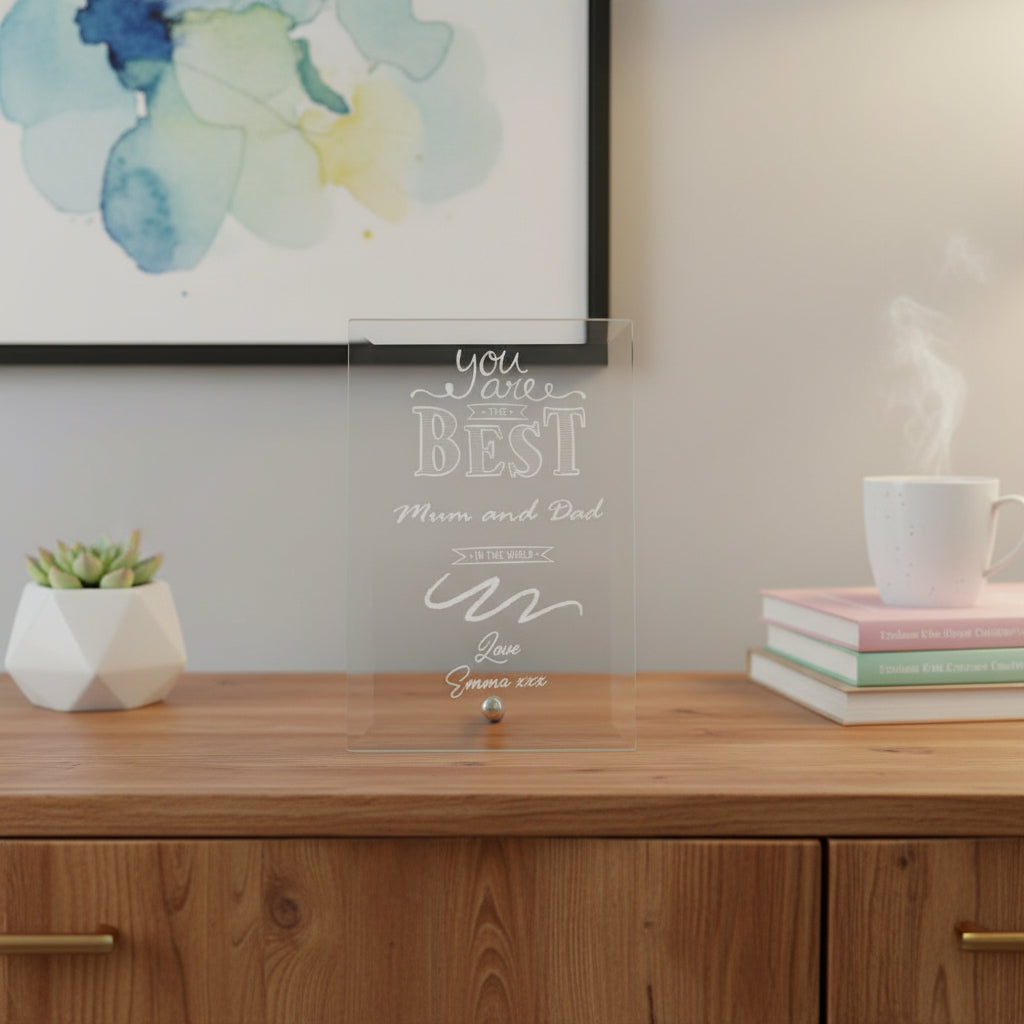 Best Mum and Dad Gift Sentiment Personalised Engraved Glass Plaque Personalised Crystal Glass ukgiftstoreonline