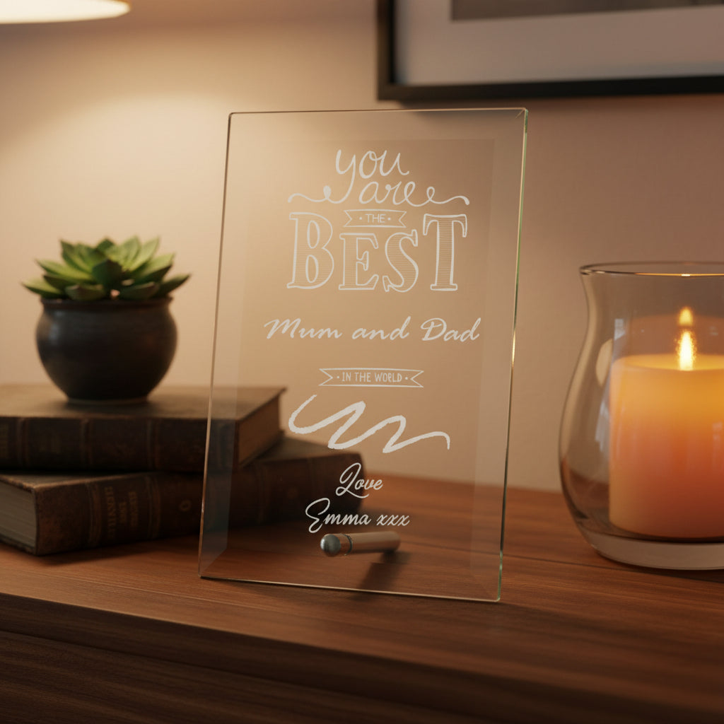 Best Mum and Dad Gift Sentiment Personalised Engraved Glass Plaque Personalised Crystal Glass ukgiftstoreonline