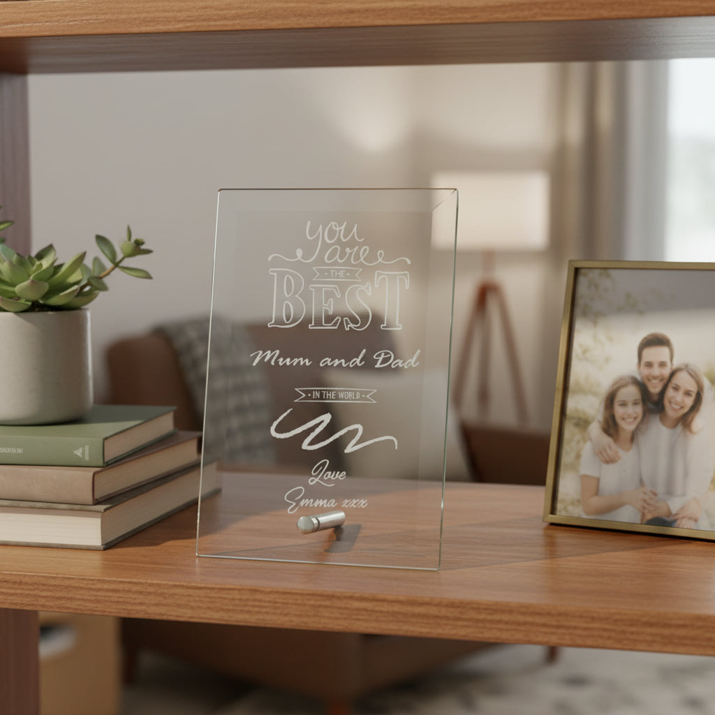 Best Mum and Dad Gift Sentiment Personalised Engraved Glass Plaque Personalised Crystal Glass ukgiftstoreonline