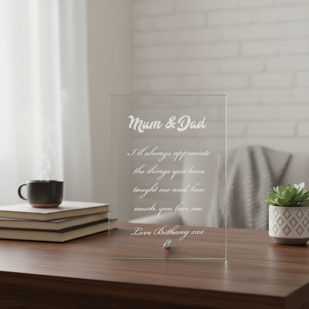 Personalised Engraved Glass Plaque Mum and Dad Gift For Any Occasion Personalised Crystal Glass ukgiftstoreonline
