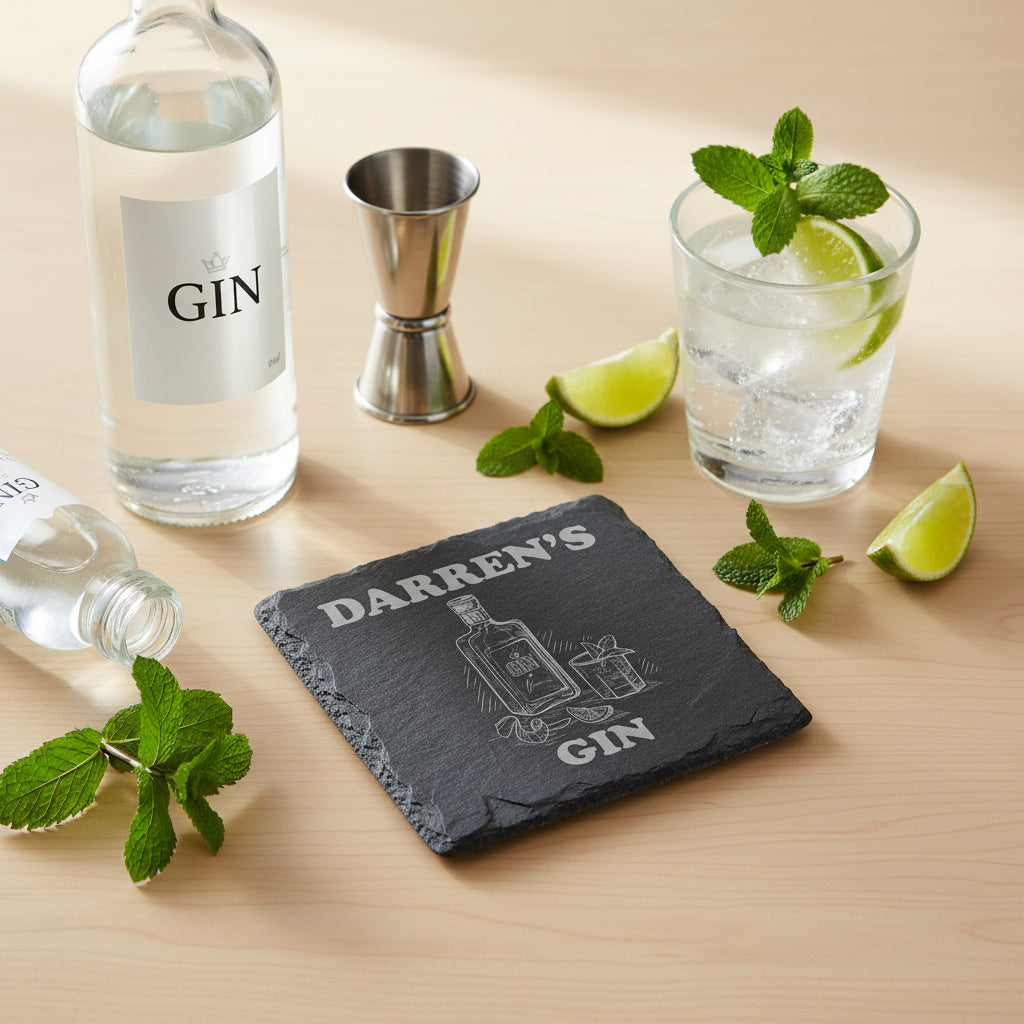 Personalised Any Name Engraved Stone Slate Gin Coaster Gift Personalised Slate Marker ukgiftstoreonline