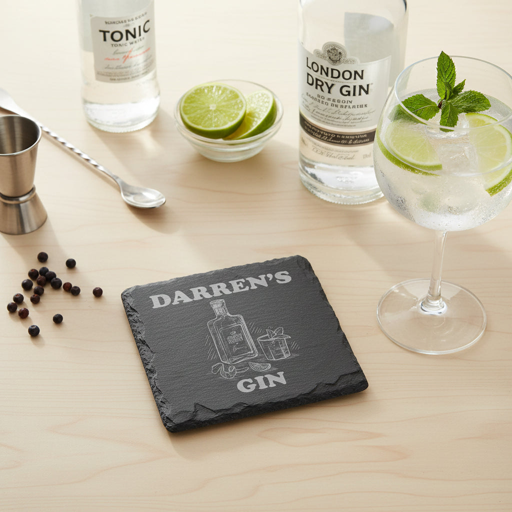 Personalised Any Name Engraved Stone Slate Gin Coaster Gift Personalised Slate Marker ukgiftstoreonline