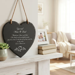 Personalised Mum and Dad Gift Engraved Slate Plaque Heart Symbol Personalised Heart Gifts ukgiftstoreonline