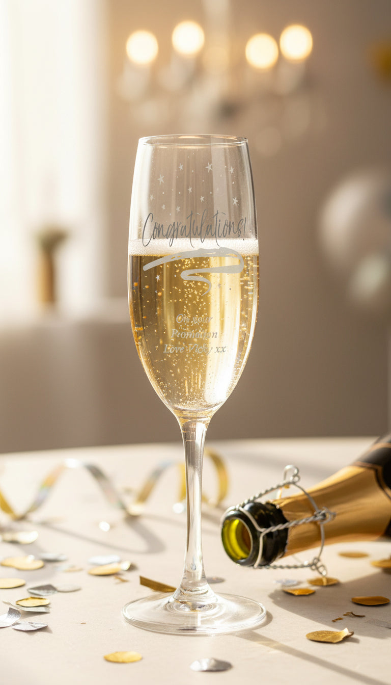 Congratulations Sentiment Personalised Engraved Champagne Prosecco Glass Personalised Champagne Glasses ukgiftstoreonline