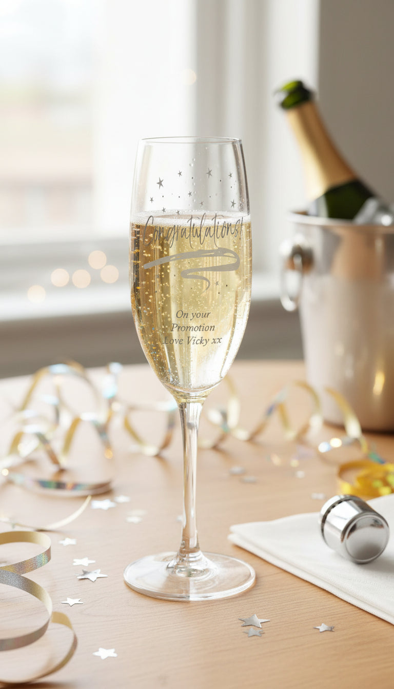 Congratulations Sentiment Personalised Engraved Champagne Prosecco Glass Personalised Champagne Glasses ukgiftstoreonline